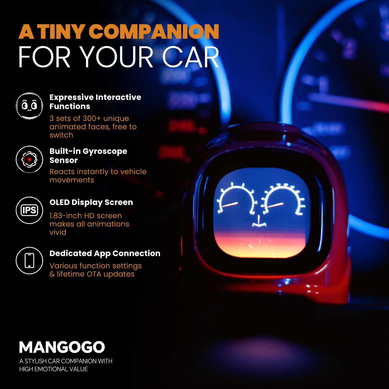 Smart Car Dashboard Robot Ornament, 300+ Dynamic Expressions with Sound Effects, Car Dashboard Decorations & Car Gift (Vibrant Sets)