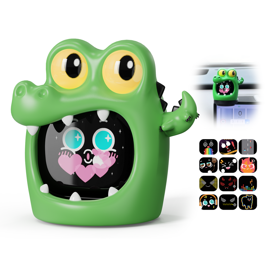 Smart Car Dashboard Robot Ornament, 300+ Dynamic Expressions with Sound Effects, Car Dashboard Decorations &amp; Car Gift (Crocodile Sets)